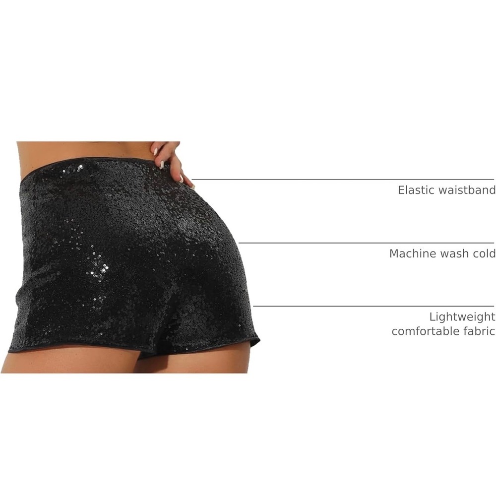 NWT Makemechic Black Sequin High Waist Mini Party Concert Shorts Medium - Picture 4 of 9